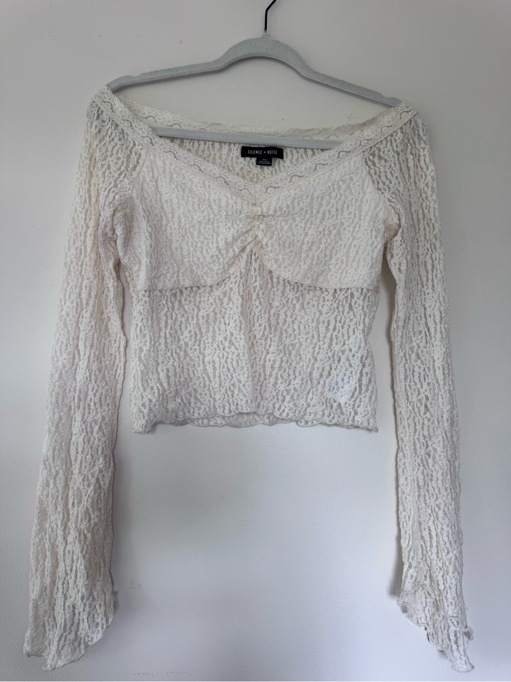 Urban Outfitters Cream Crinkle V-Neck Long Sleeve Top